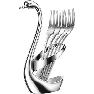 LFGB certification 304 stainless steel dessert forks with swan sotroage base